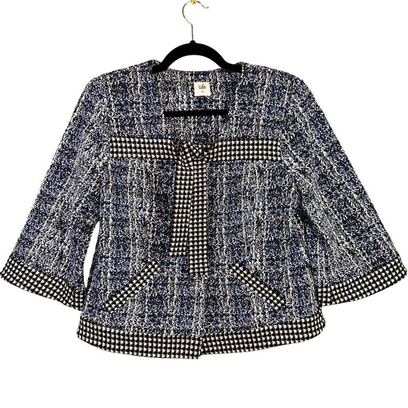 Cabi Reina 5294 21 Club Blue Matrix Women's‎ Medium Bow Tie Houndstooth Blazer - Picture 1 of 11